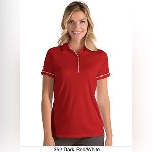 NWT Antigua Women’s Salute Golf Polo Red/White Performance, size M & XL avail